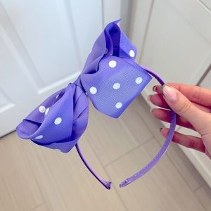 Girls big purple bow polka dot headband